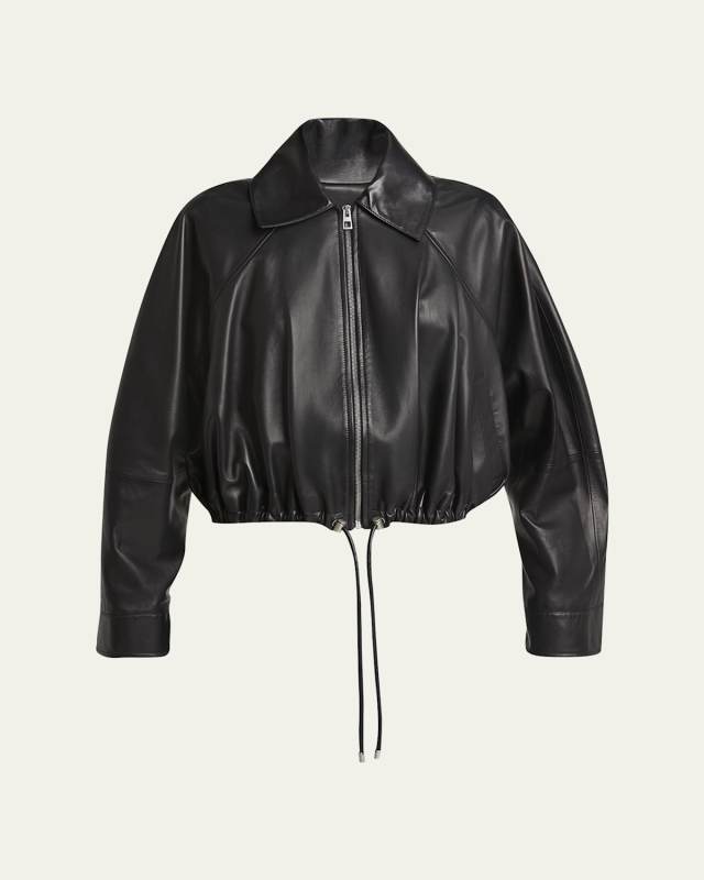 Leather Zip-Up Drawstring Balloon Jacket